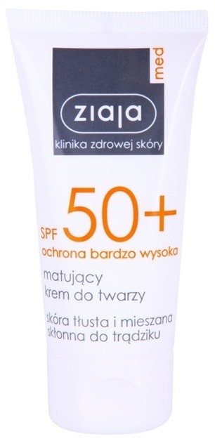 Ziaja Med Protecting UVA + UVB mattító napozó krém az arcra SPF 50+  50 ml