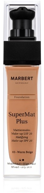 Marbert SuperMatPlus mattító make-up SPF 20 árnyalat 03 Warm Beige 30 ml