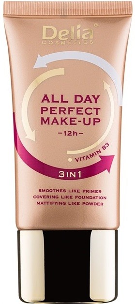 Delia Cosmetics All Day Perfect make-up 3 az 1-ben árnyalat 02 Sand Beige 30 ml