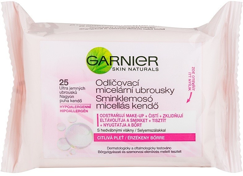 Garnier Skin Naturals festéklemosó micelláris kendőcskék az érzékeny arcbőrre  25 db