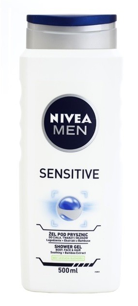 Nivea Men Sensitive tusfürdő gél arcra, testre és hajra  500 ml