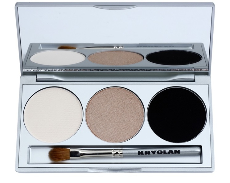 Kryolan Basic Eyes szemhéjfesték paletták tükörrel és aplikátorral árnyalat Smokey Sand 7,5 g