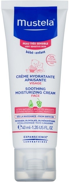 Mustela Bébé nyugtató és hidratáló krém gyermekeknek születéstől kezdődően  40 ml