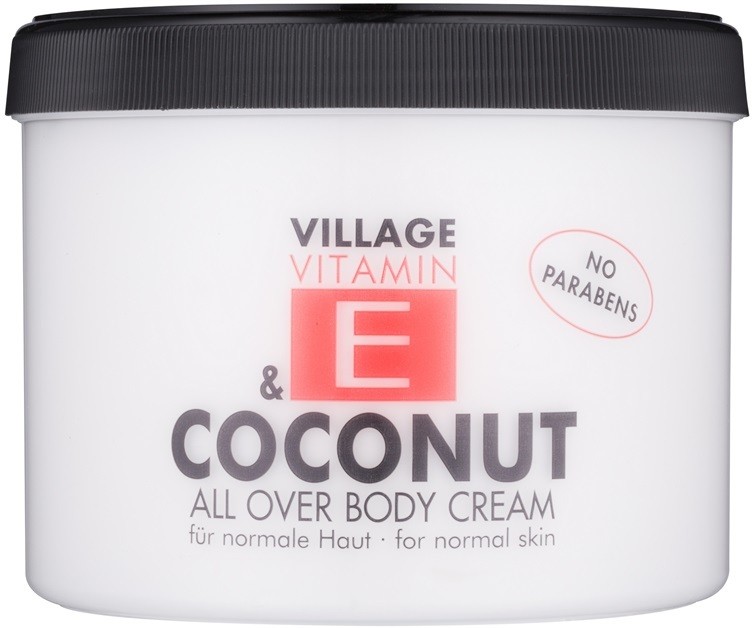 Village Vitamin E Coconut testápoló krém parabénmentes  500 ml