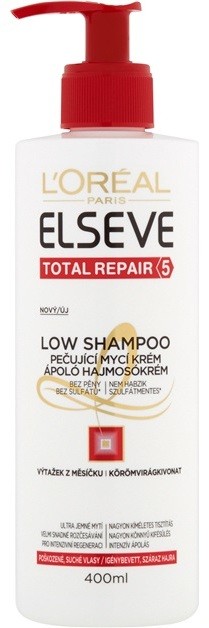 L’Oréal Paris Elseve Total Repair 5 Low Shampoo ápoló és tisztító krém száraz és sérült hajra  400 ml