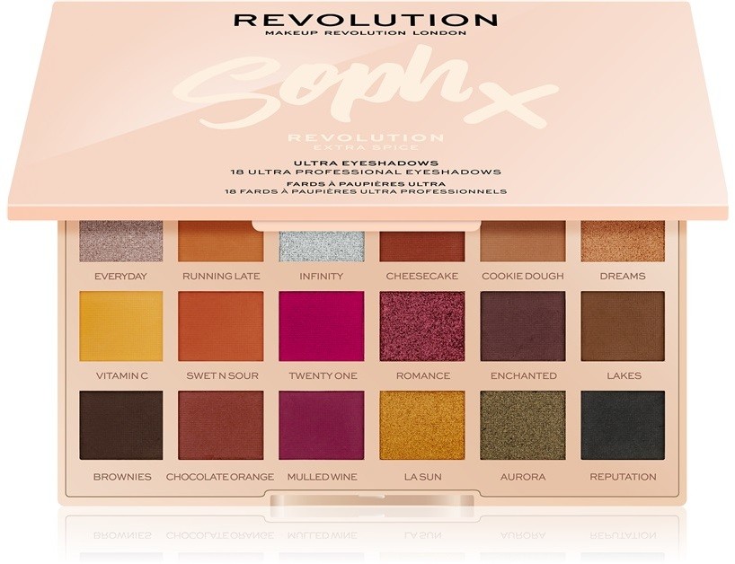 Makeup Revolution Soph X Extra Spice szemhéjfesték paletták tükörrel árnyalat Extra Spice 18 x 0,8 g