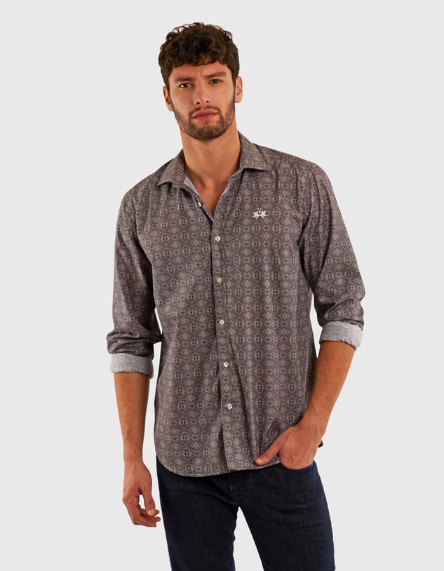 Ing La Martina Man L/S Shirt Poplin Printed