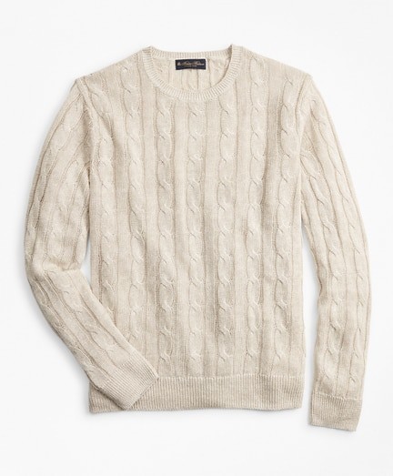 Kardigán Brooks Brothers Swt Ml Linen Classic Cable Crewneck Oatmeal Marl