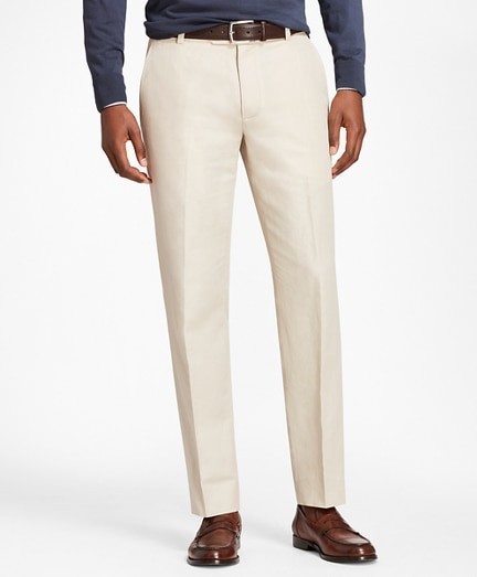 Nadrág Brooks Brothers Cbt Cotton/Linen Pant Milano Oatmeal