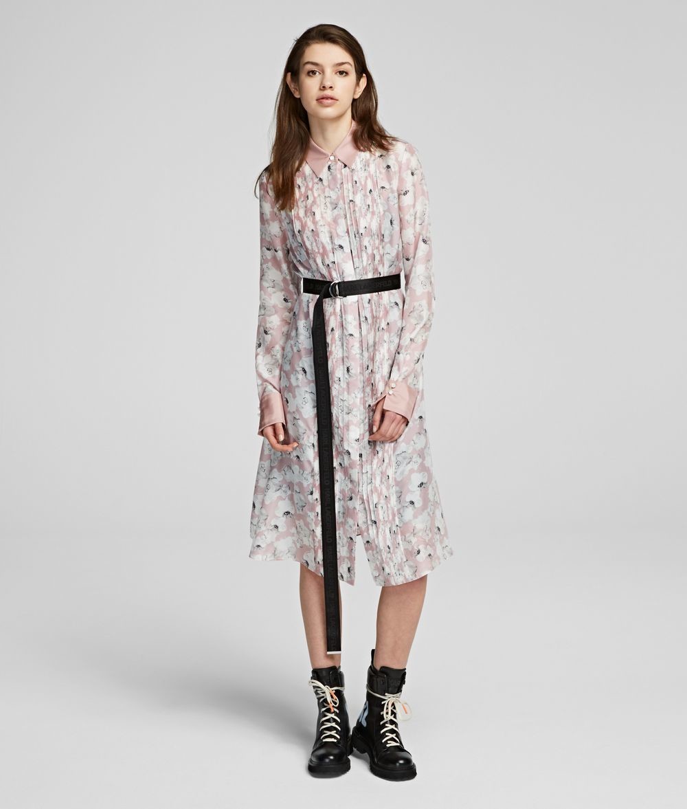 Ruha Karl Lagerfeld Orchid Print Silk Shirt Dress