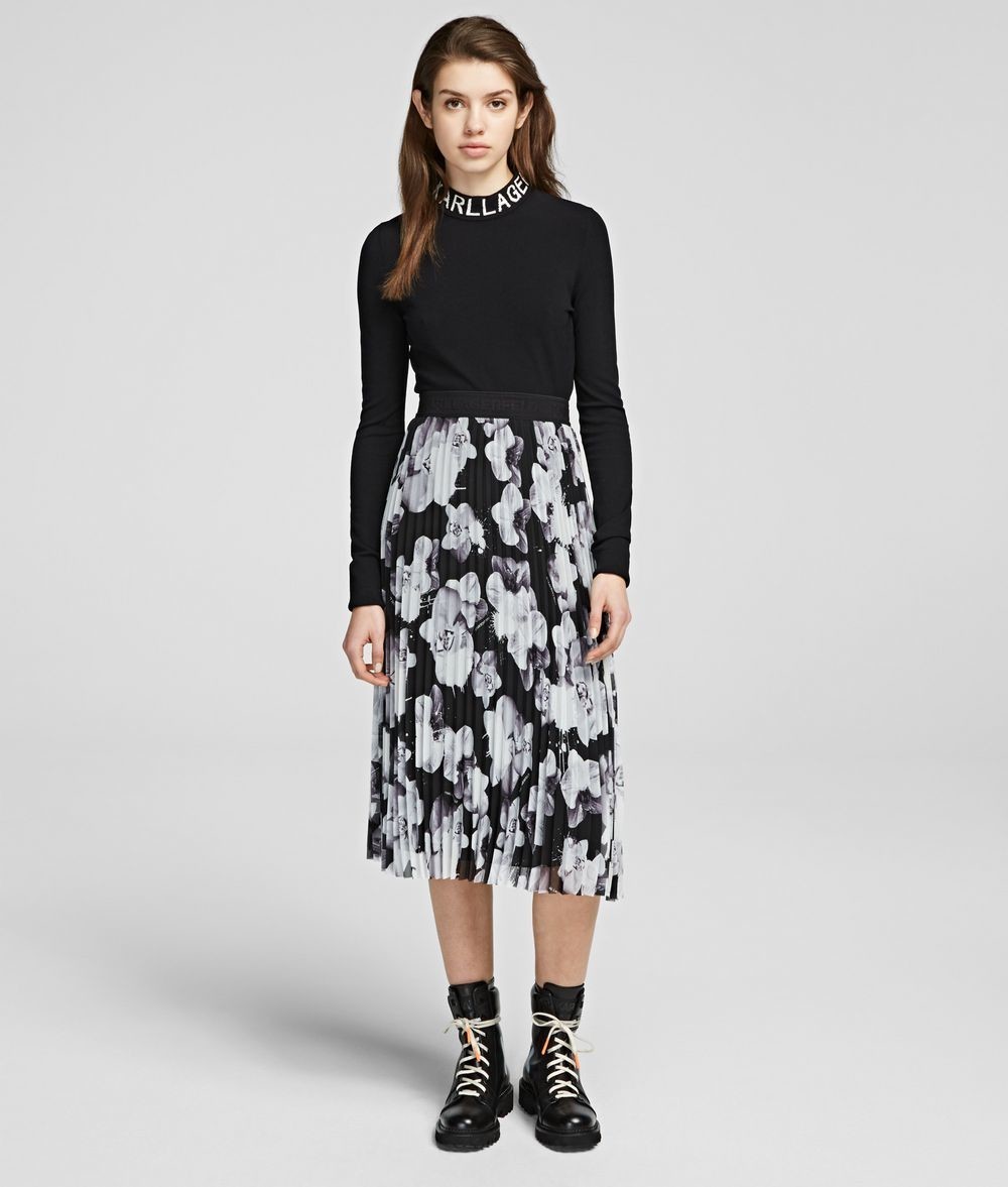 Szoknya Karl Lagerfeld Orchid Print Pleated Skirt