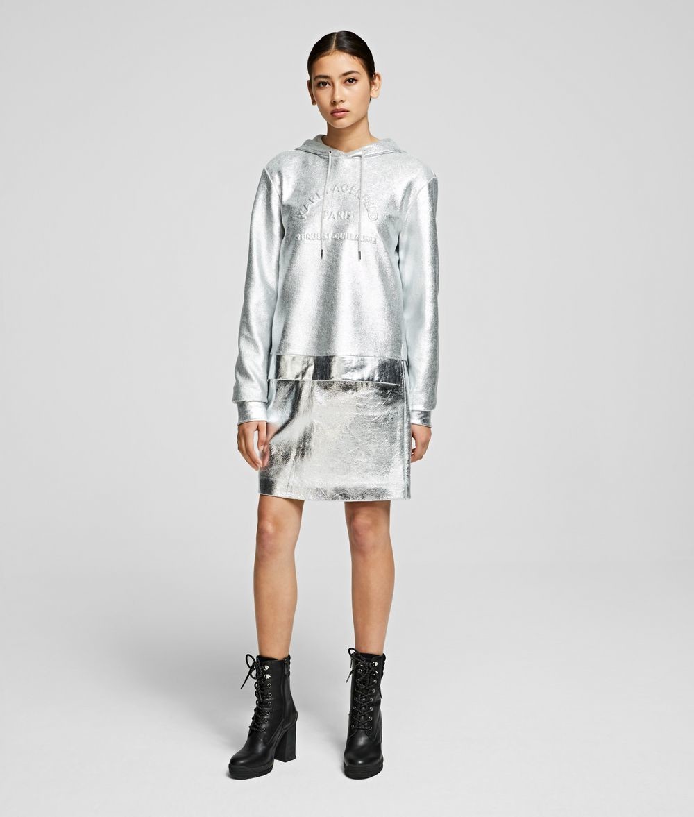 Szoknya Karl Lagerfeld Silver Coated Skirt