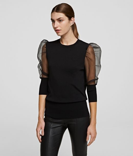 Kardigán Karl Lagerfeld Organza Sleeve Sweater