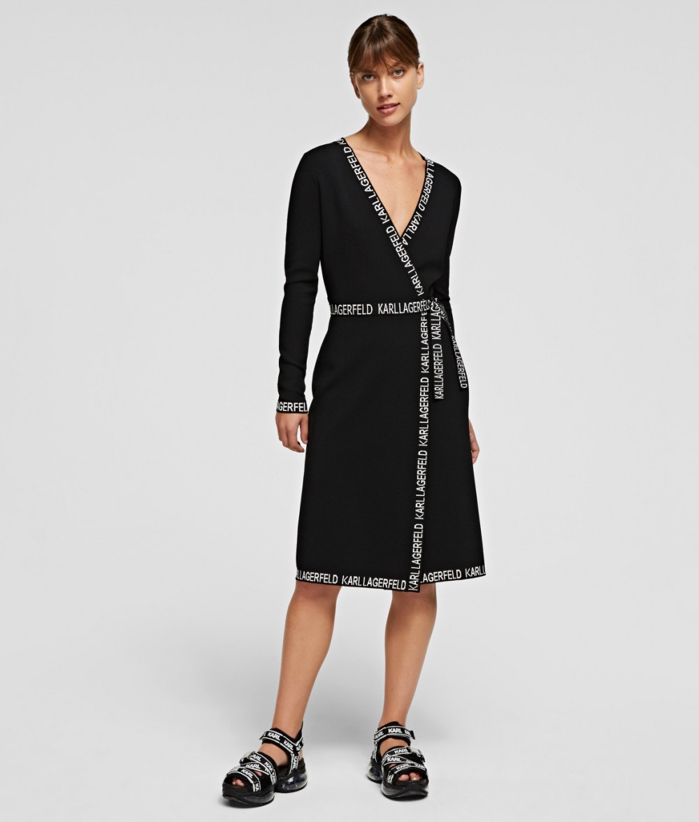 Ruha Karl Lagerfeld Logo Tape Wrap Knit Dress