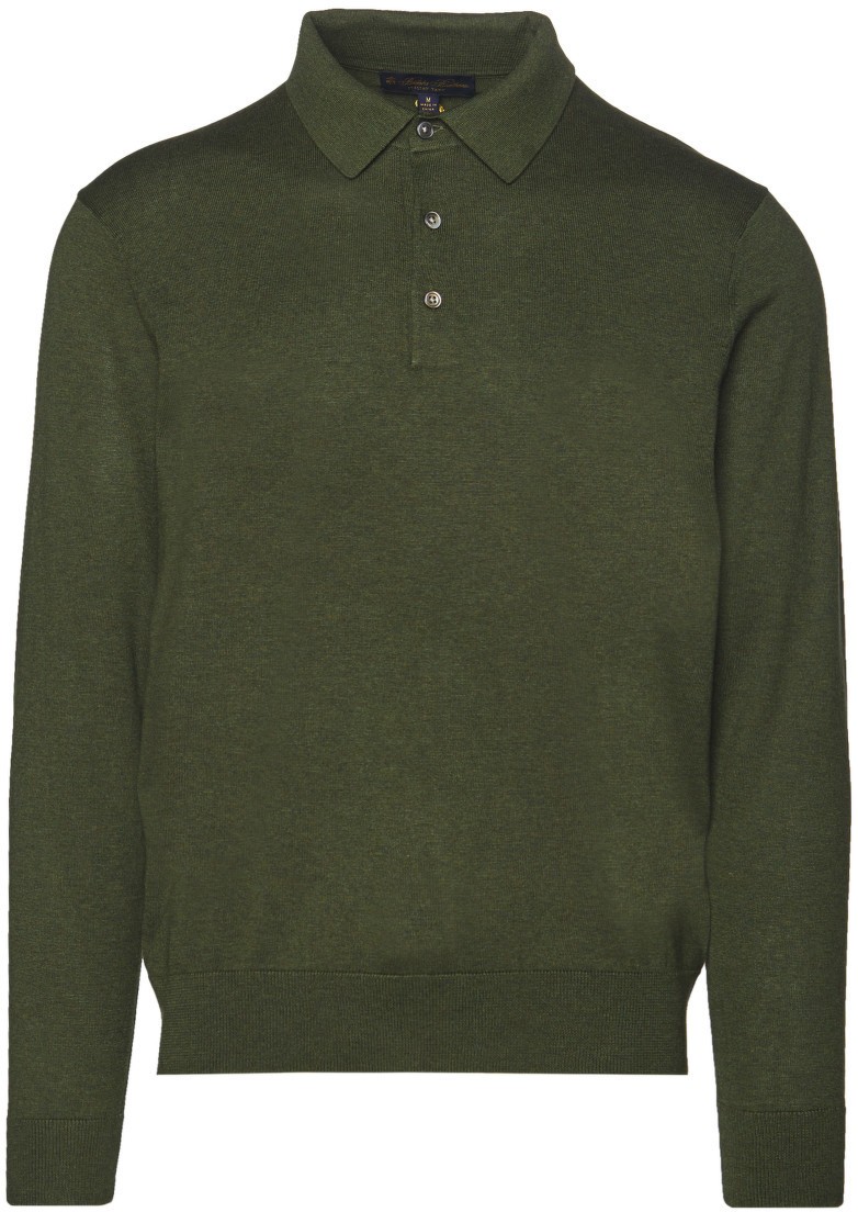 Kardigán Brooks Brothers Swt Ml Silk Cotton Ls Polo Military Green