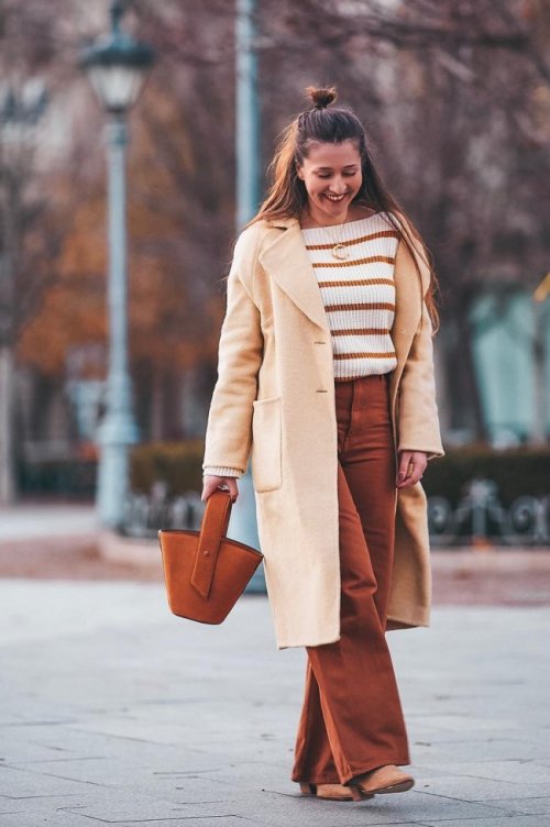 Bézs és barna monokróm outfit